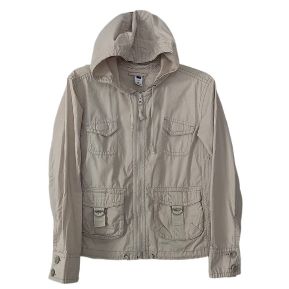 GAP Utility Jacket Light Tan Hood Long Sleeve With Buttons Pockets Size XS - Picture 1 of 12